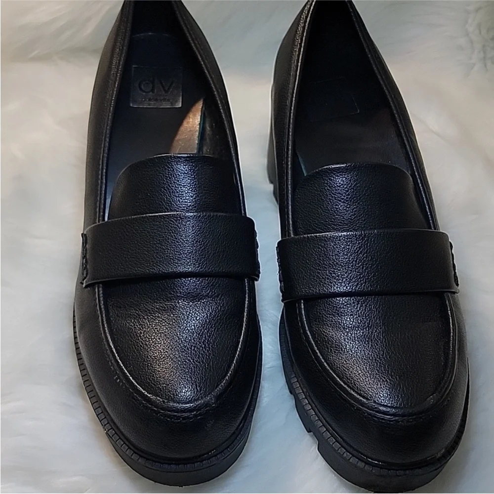 DOLCE VITA Black Neeka Lug‎ Loafer Chunky Heel Maryjane Sz 9 1/2 9.5 Preppy Fall
